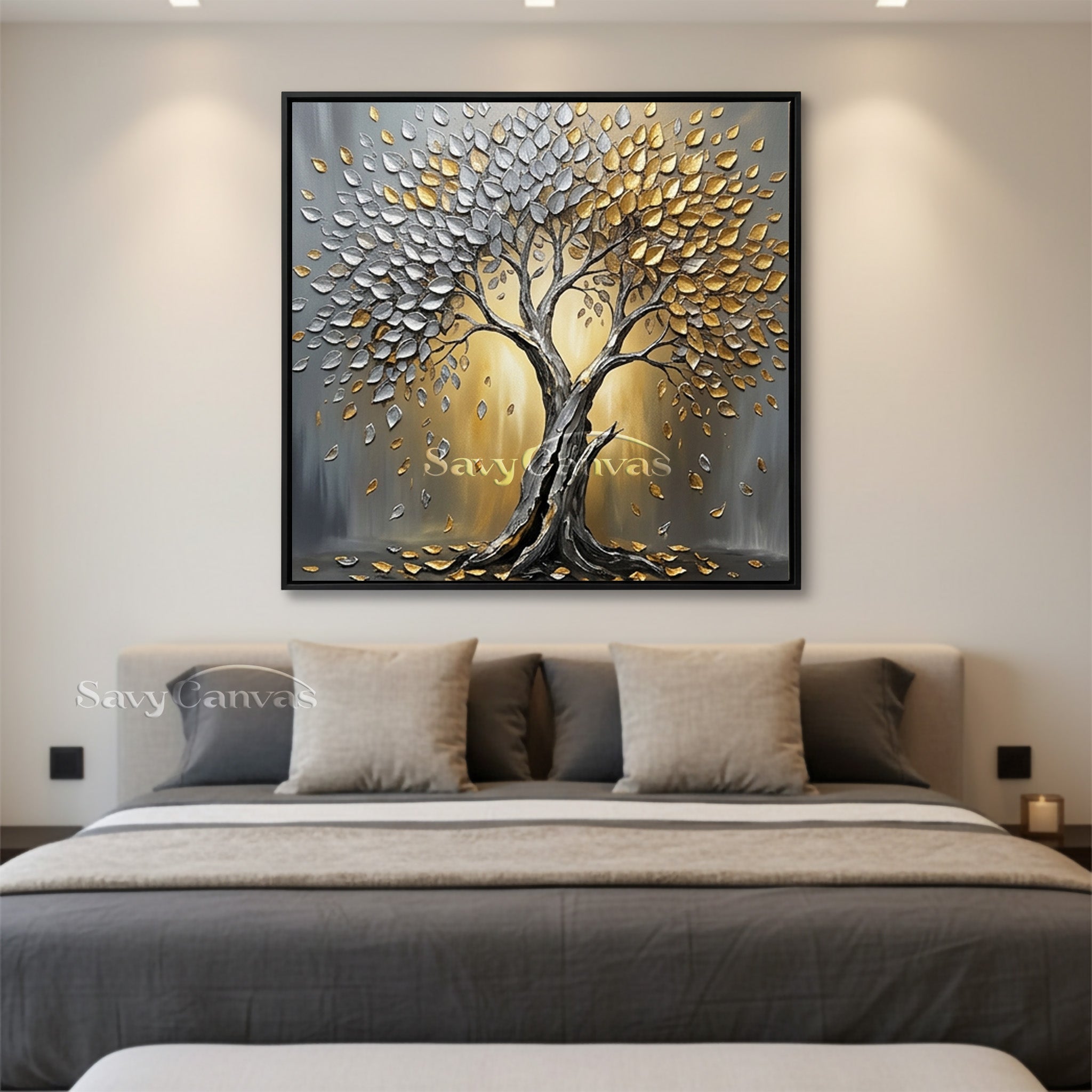 3D Textured Tree Painting | Gold & Silver Impasto Art #AA 542