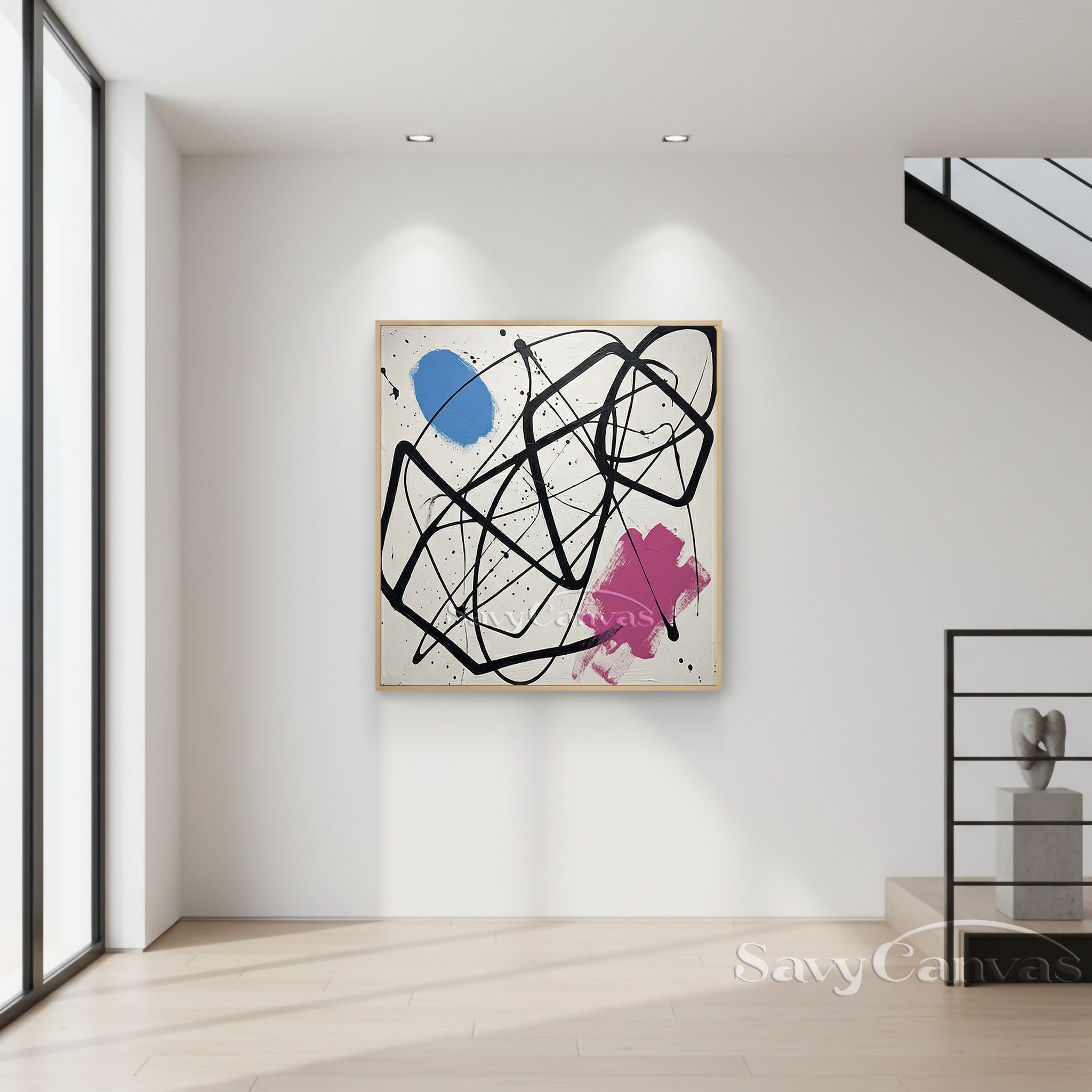 Minimalist Blue & Pink Abstract Art | Contemporary Hand-Painted Oil #JJ 460