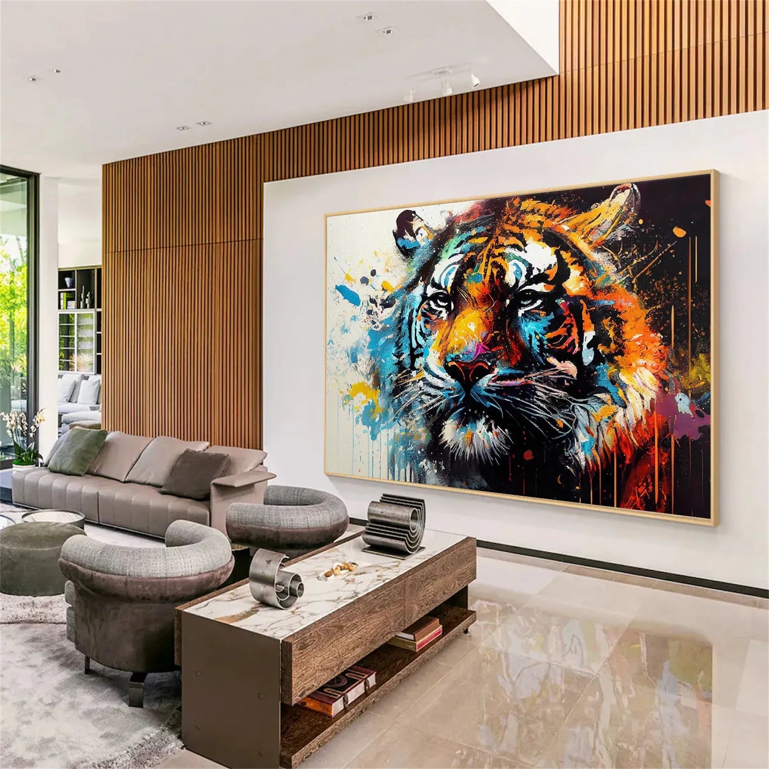 Colorful Tiger Artwork: Wild Animal Splatter Fine Art for Living Room #ZZ 028