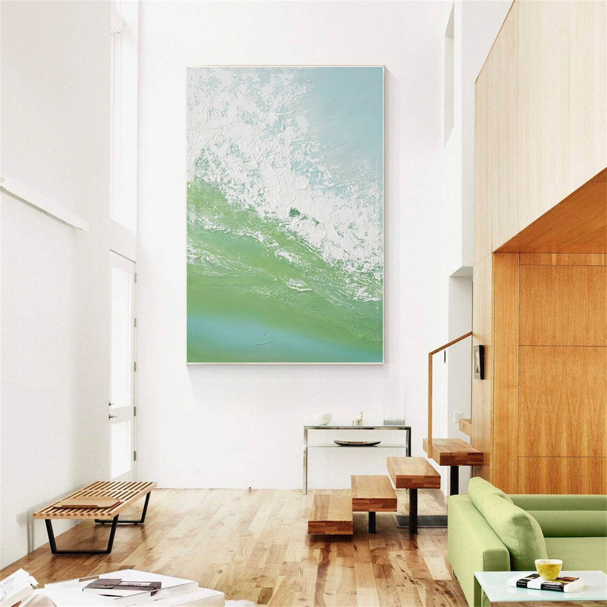Handcrafted Wall Art - Blue Green Abstract Wave for Office Decor #JJ 147
