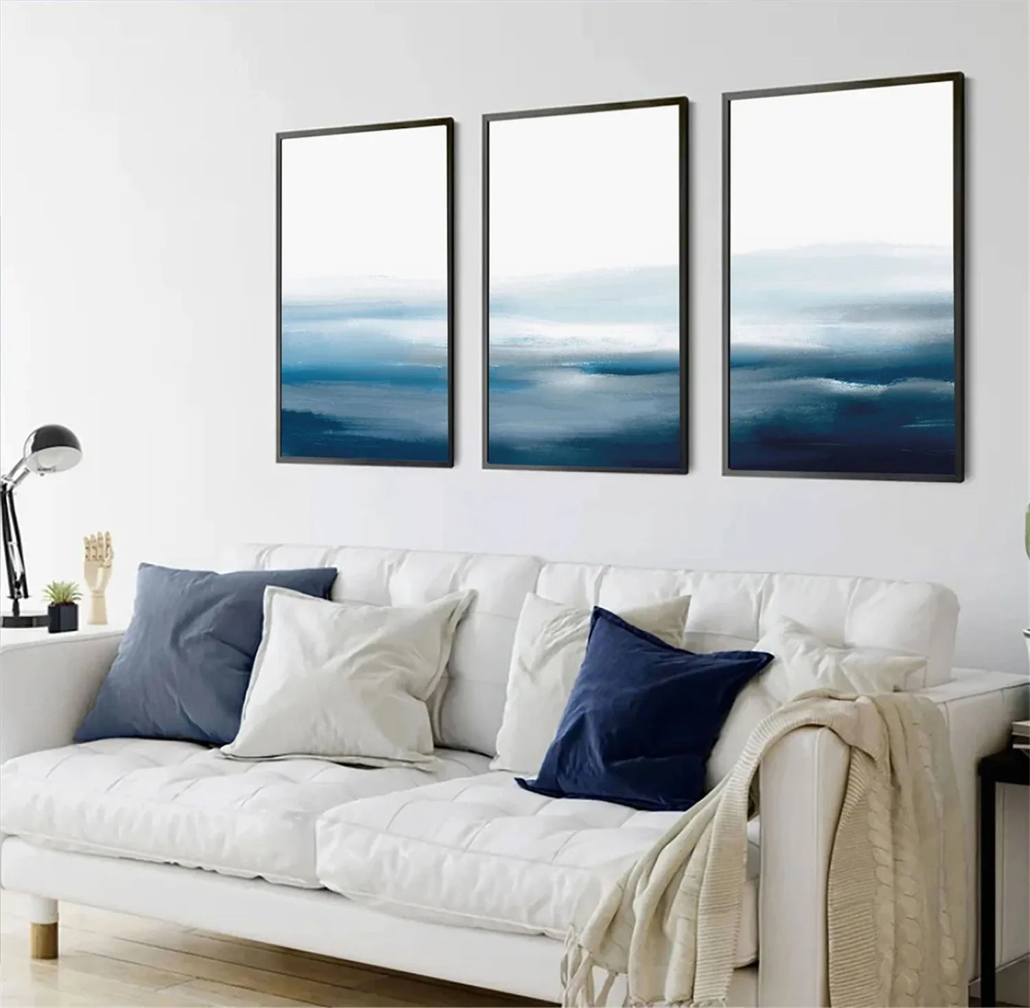 Blue & White Minimalist Ocean Abstract Wall Art #JJ 204