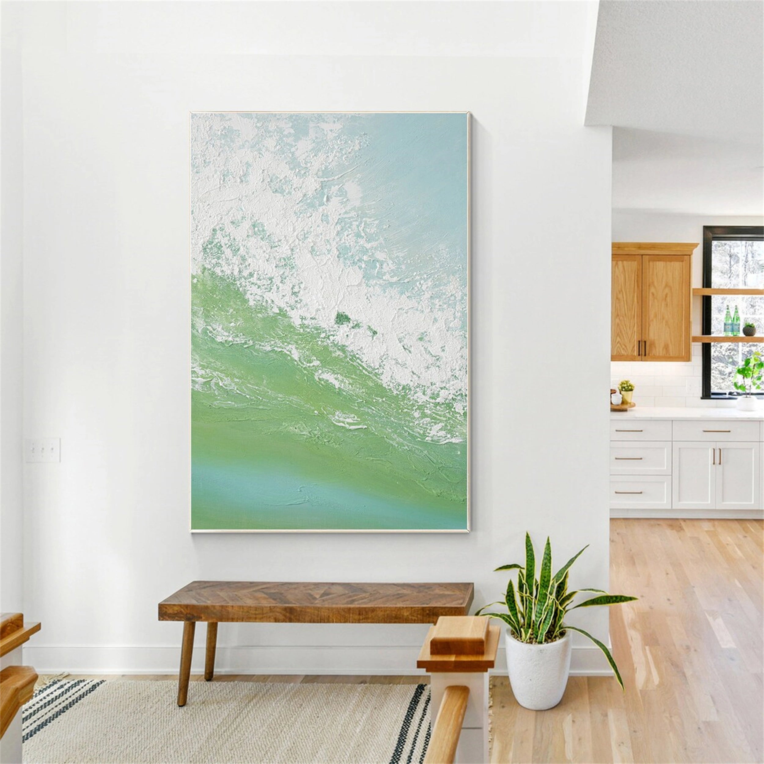 Handcrafted Wall Art - Blue Green Abstract Wave for Office Decor #JJ 147