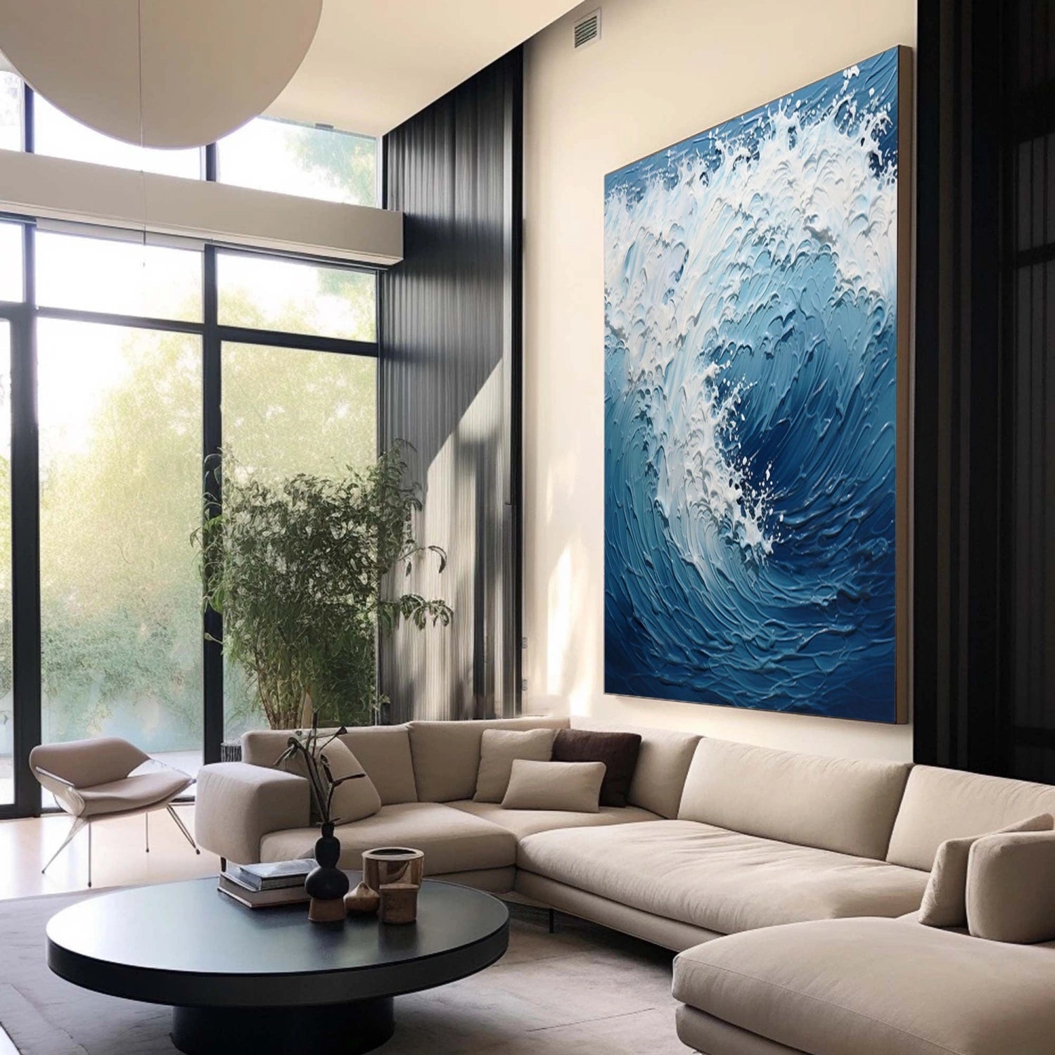 Dynamic Ocean Wave Textured Abstract - Blue and White Modern Oil Painting #JJ 117