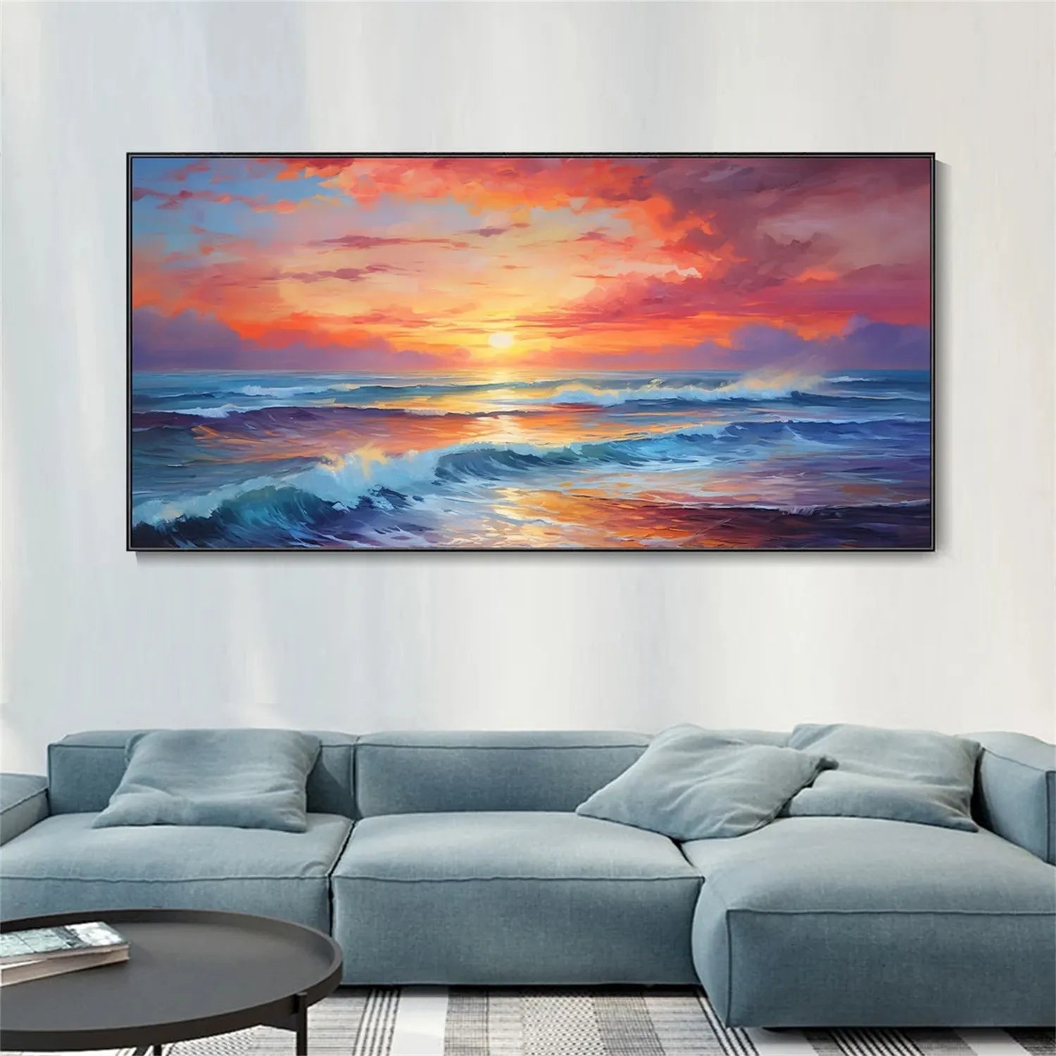 Dramatic Seascape Canvas Art | Large Horizontal Ocean Painting