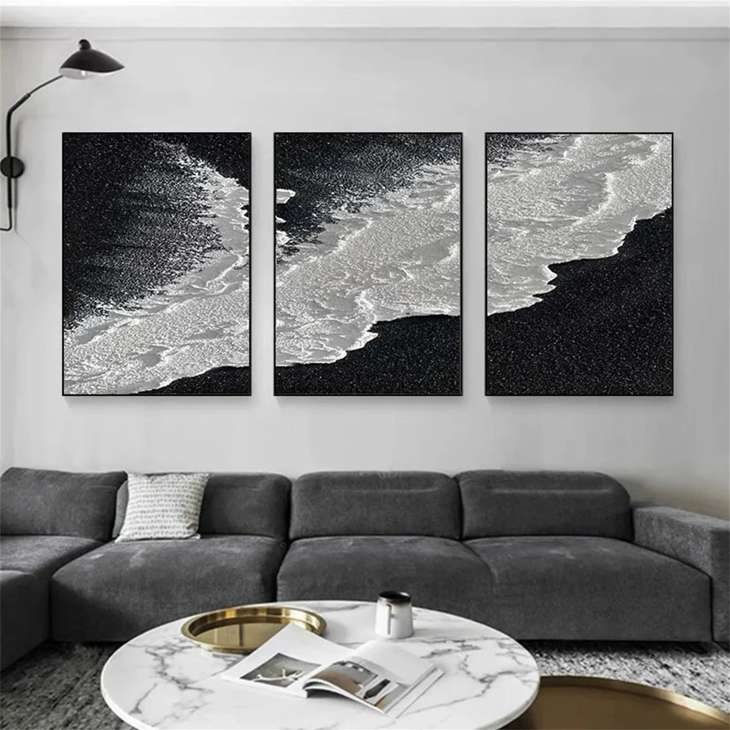 Serene Black White Coast - Textured Minimalist Wall Art #JJ 205