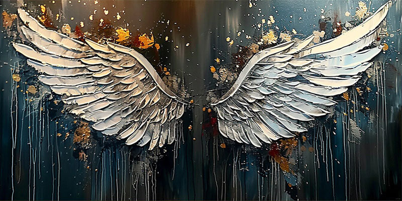 Textured Angel Wings Wall Art | Large Horizontal Painting for Bedroom #ZZ 169