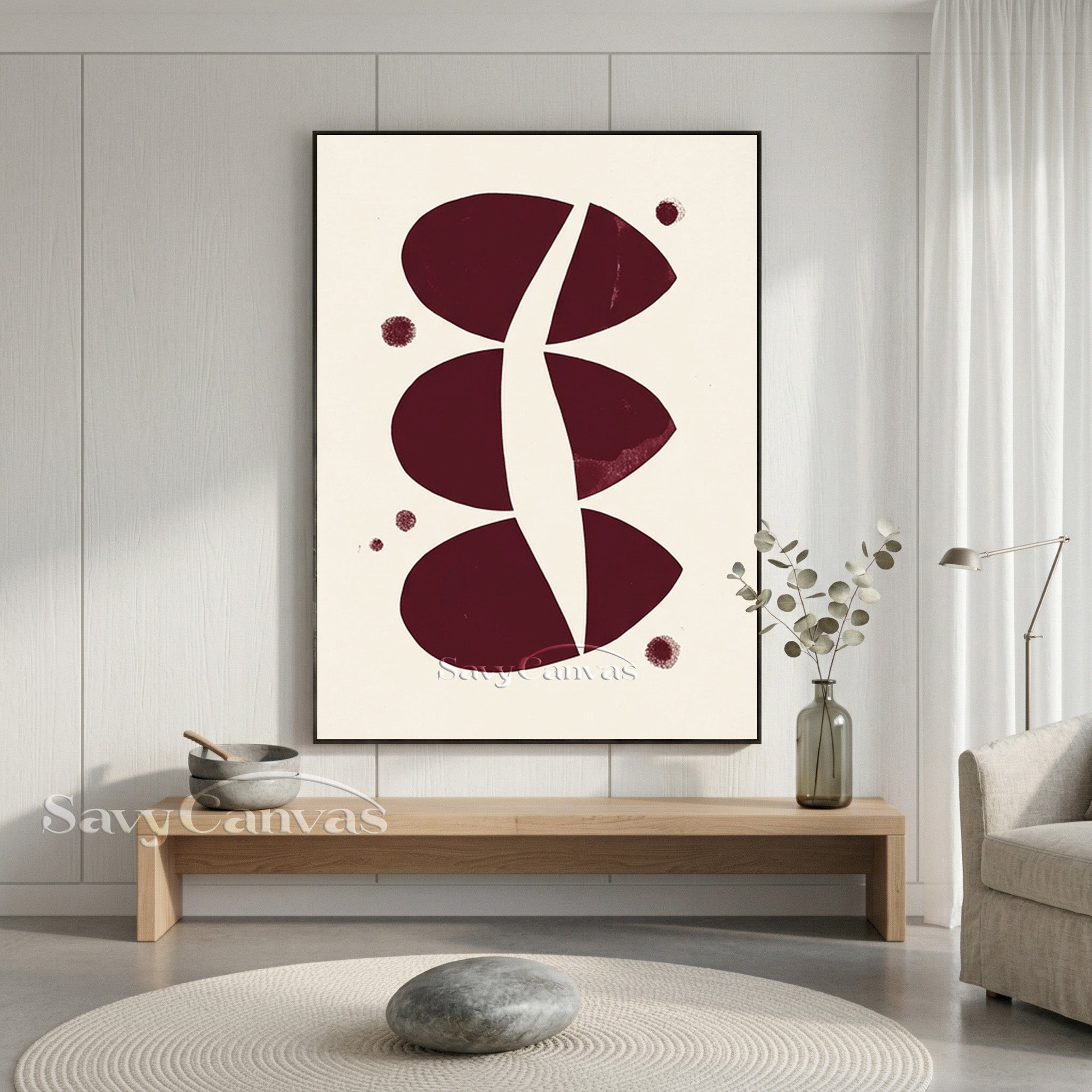 Modern Abstract Canvas Print | Burgundy Geometric Art #AA 501