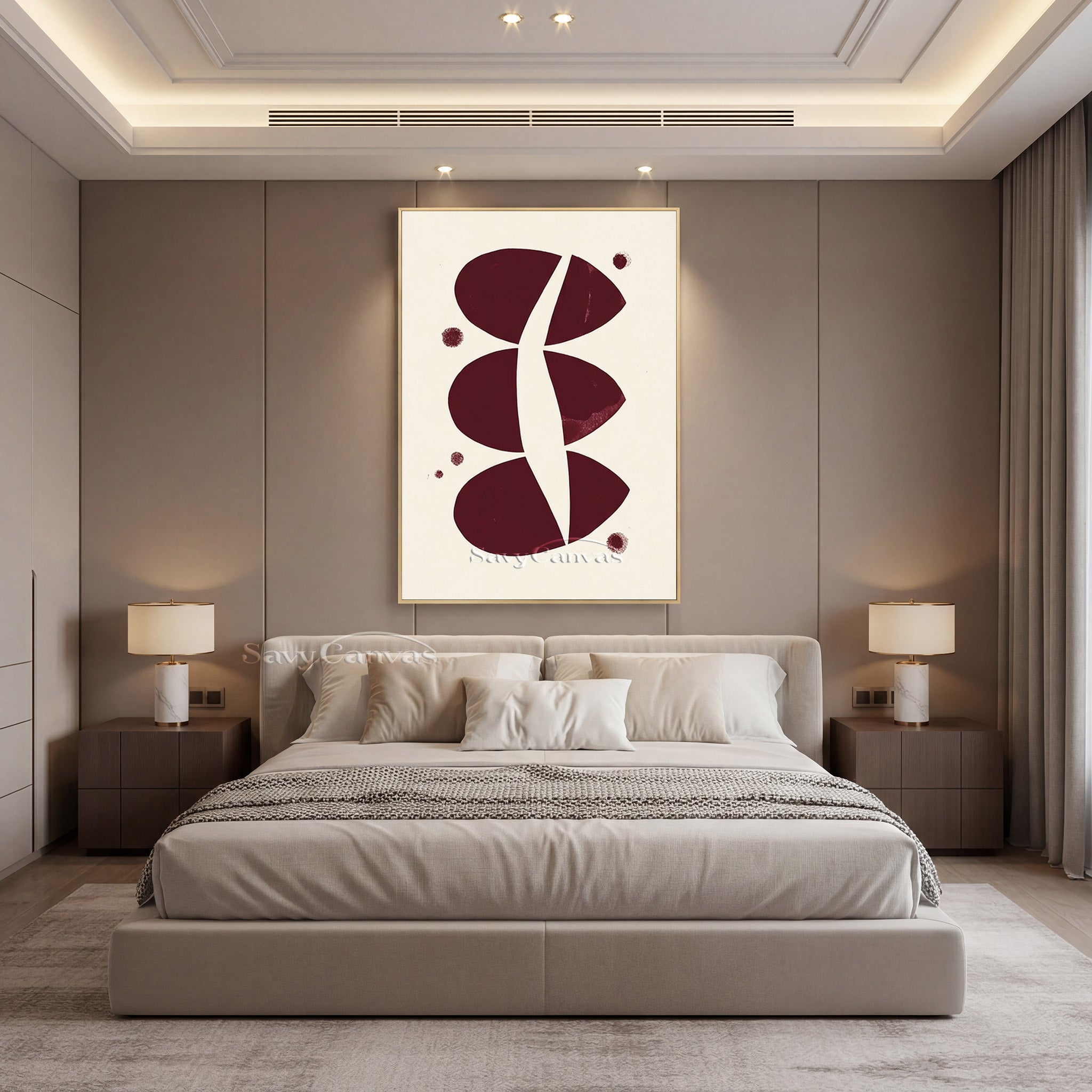 Modern Abstract Canvas Print | Burgundy Geometric Art #AA 501