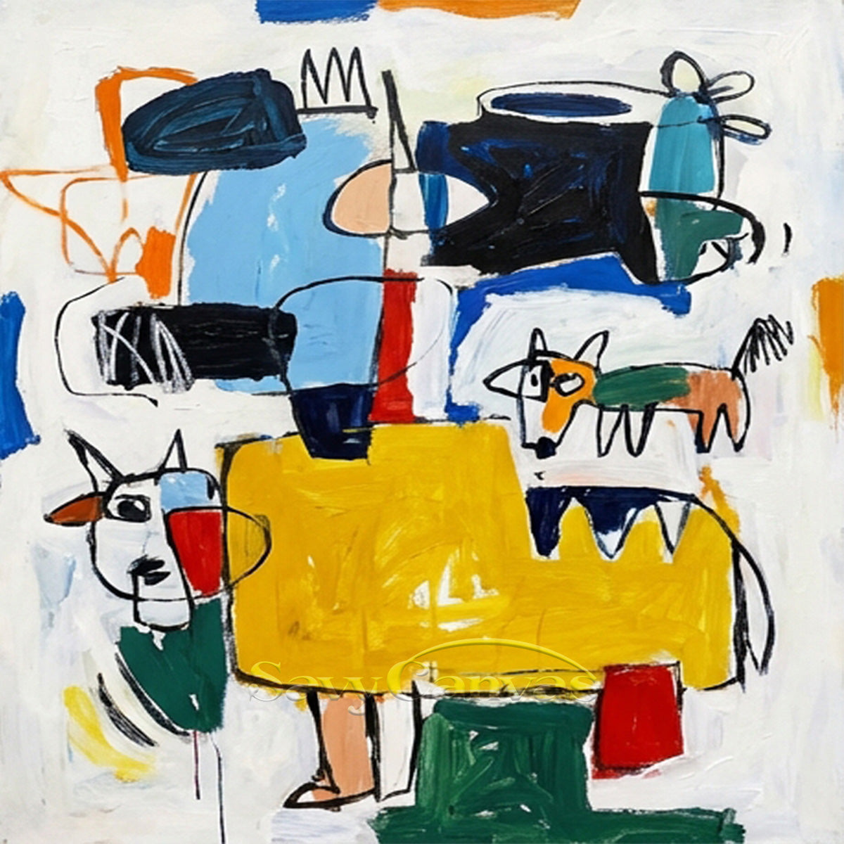 Basquiat Style Abstract Art | Neo-Expressionist Painting #AA 482