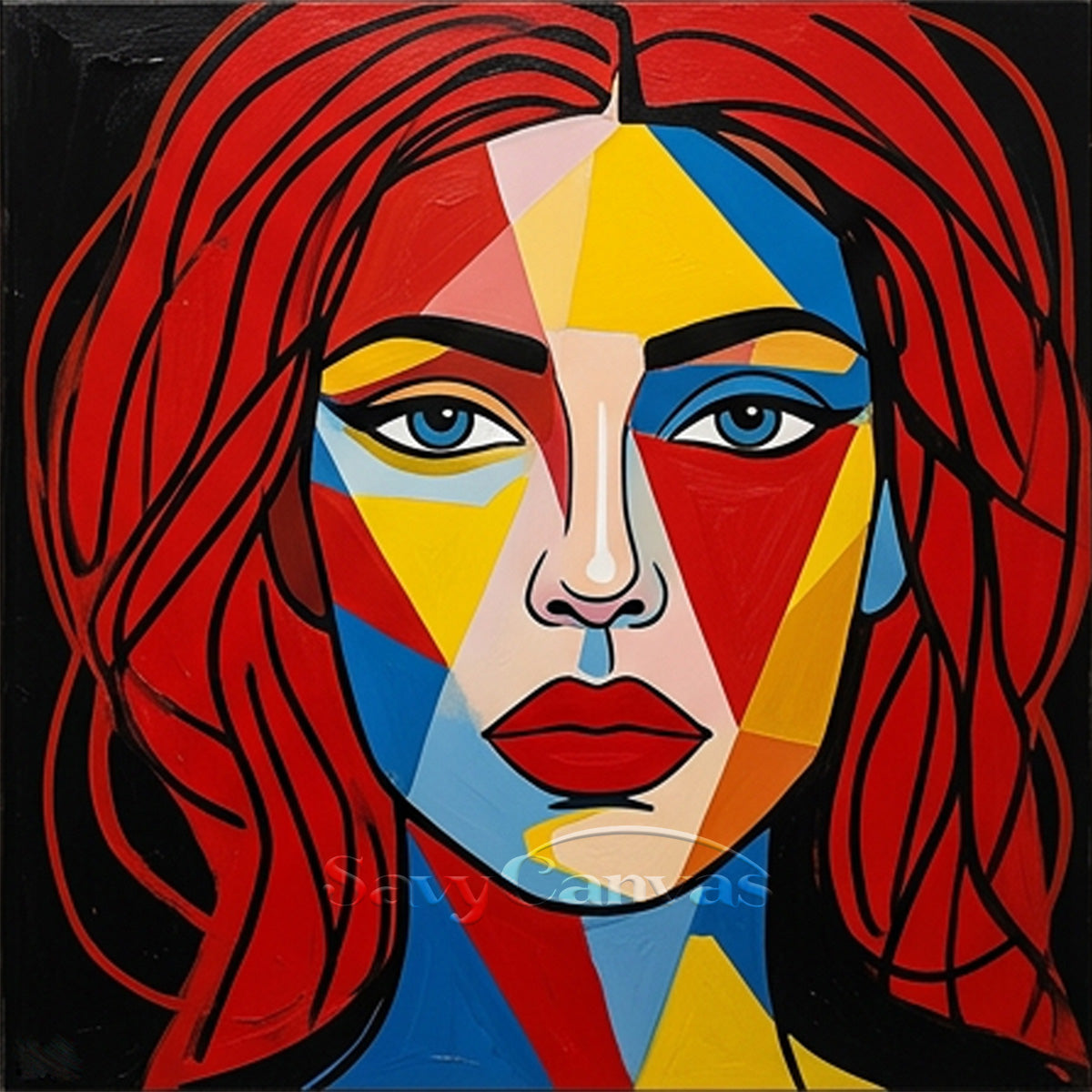 Geometric Pop Art Woman Face Oil Painting #SS 113