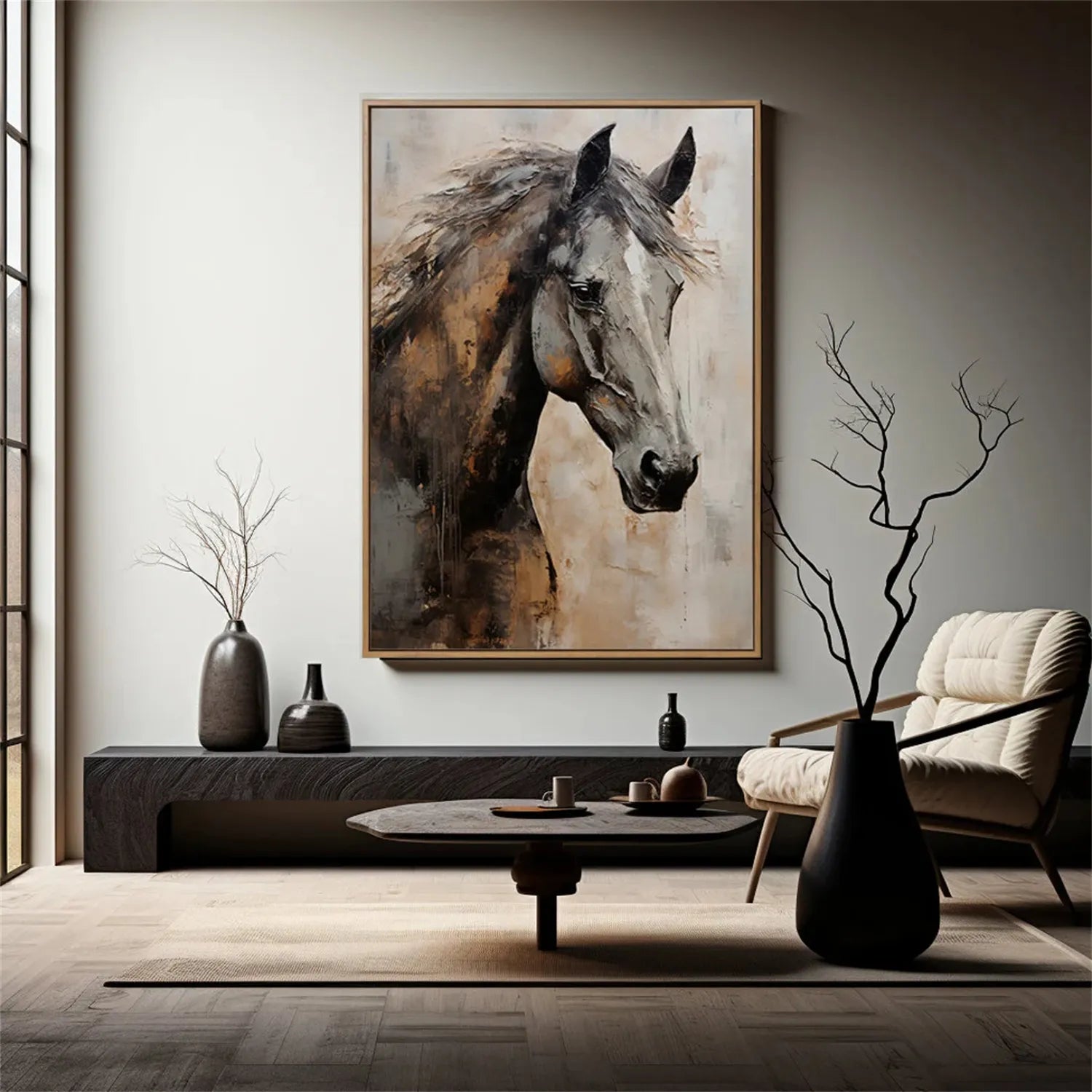 Abstract Horse Head Painting: Moody Dark Equine Oil Artwork