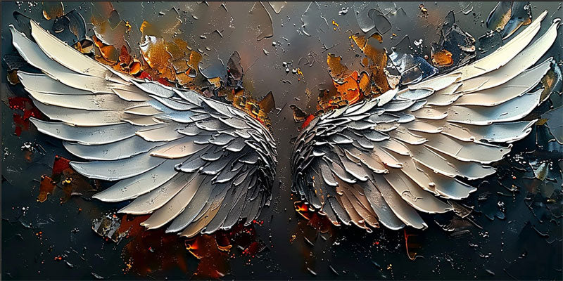 Oversized Angel Wings Artwork | Textured Painting Dark Metallic #ZZ 17