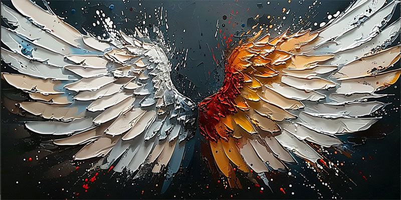 Textured Angel Wings Wall Art | Dual Tone Colorful Large Painting #ZZ