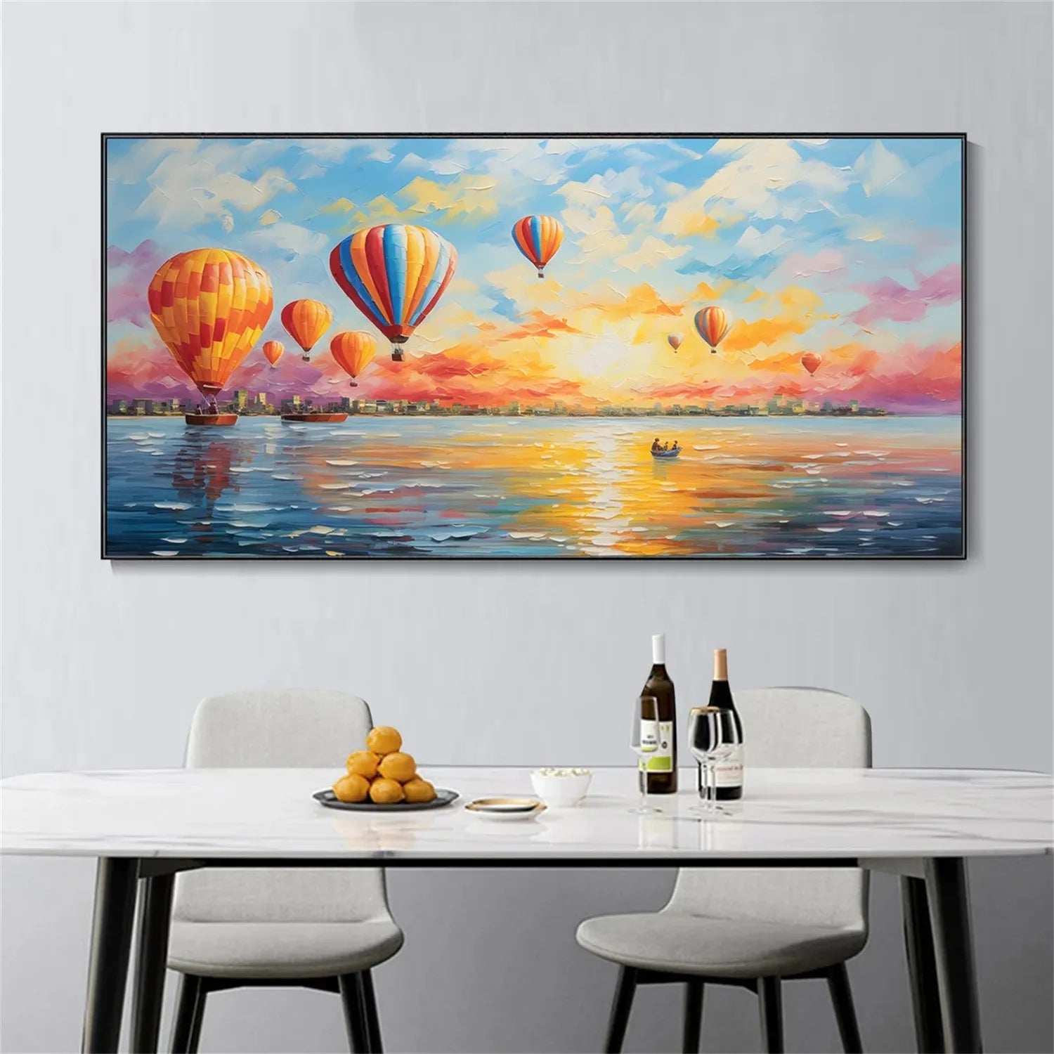 Colorful Hot Air Balloon Sunrise Seascape Oil Painting #JJ 193