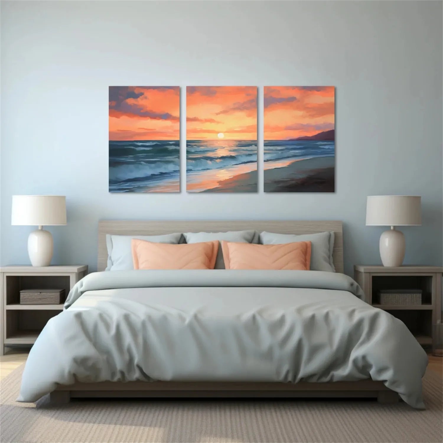 Handmade Sunset Seascape - Orange Blue Wall Art #JJ 206