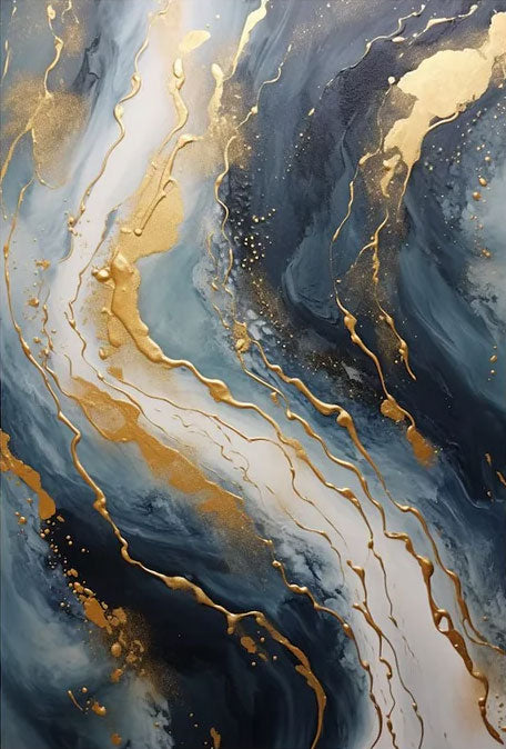 Navy Blue and Gold  Abstract Textured Wall Painting | Large Wall Decor #TC 074
