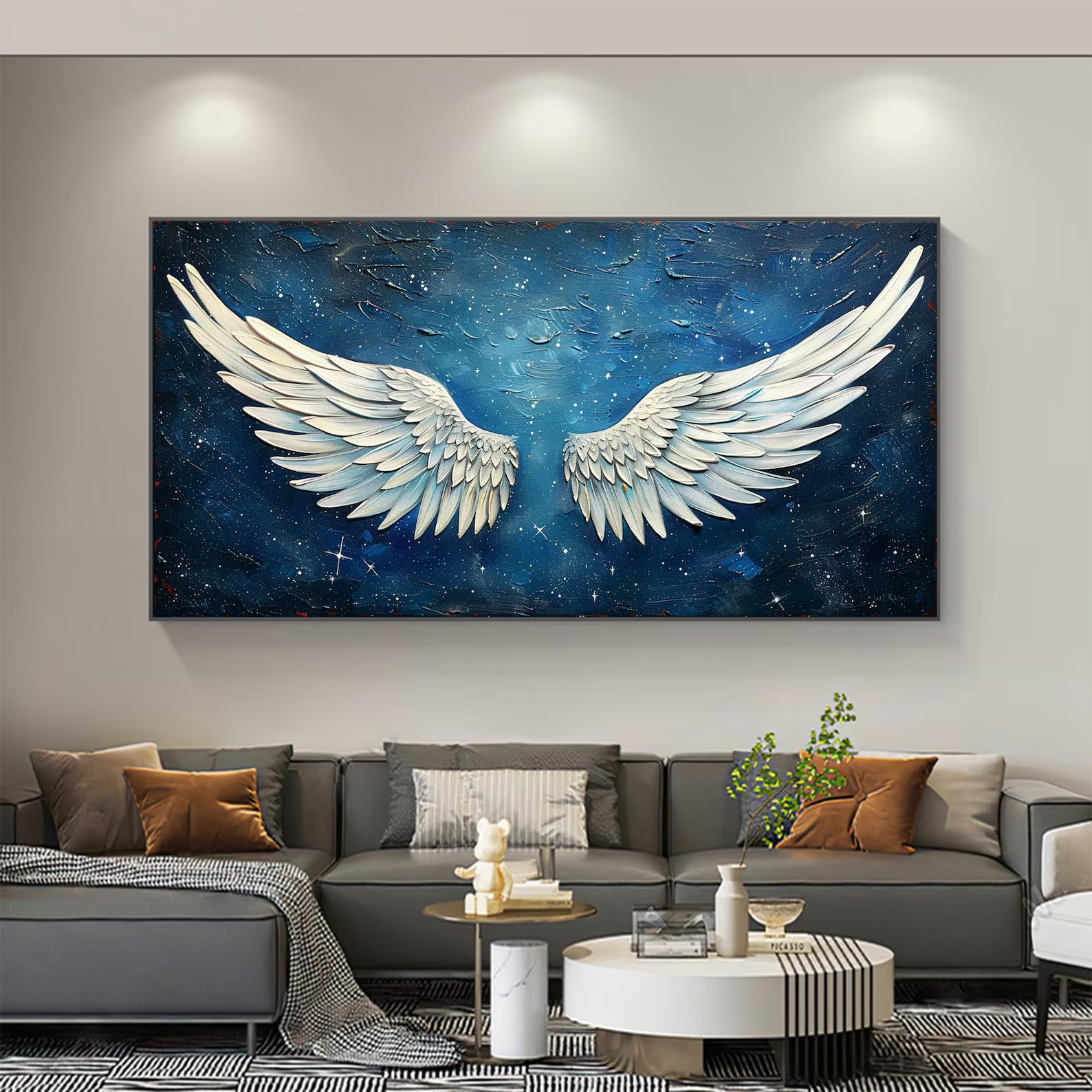 Angel Wings Painting on Blue | Large Textured Celestial Wall Art #ZZ 005