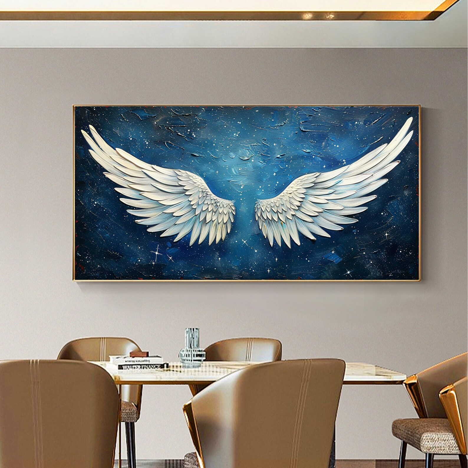 Angel Wings Painting on Blue | Large Textured Celestial Wall Art #ZZ 005