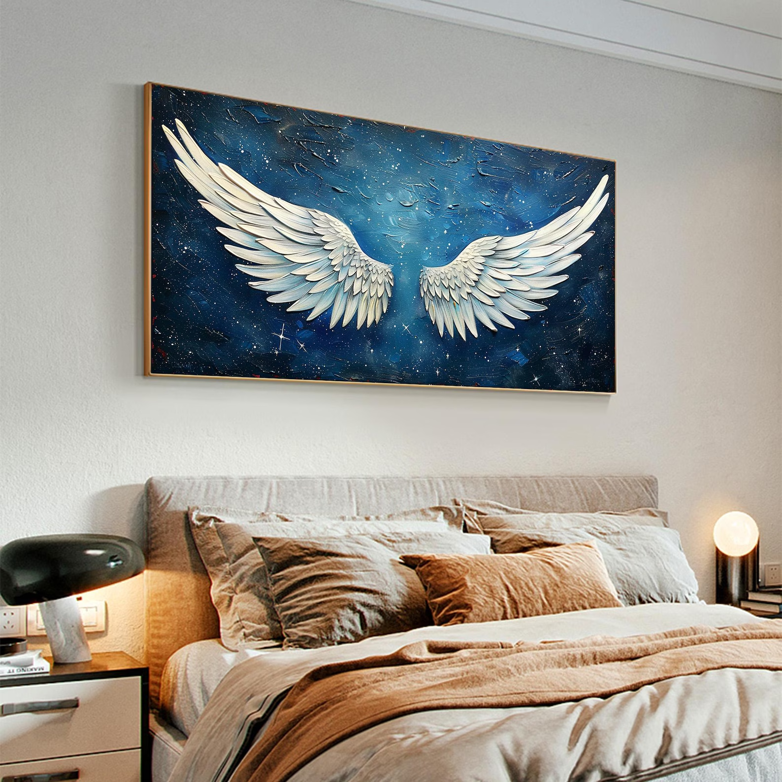 Angel Wings Painting on Blue | Large Textured Celestial Wall Art #ZZ 005