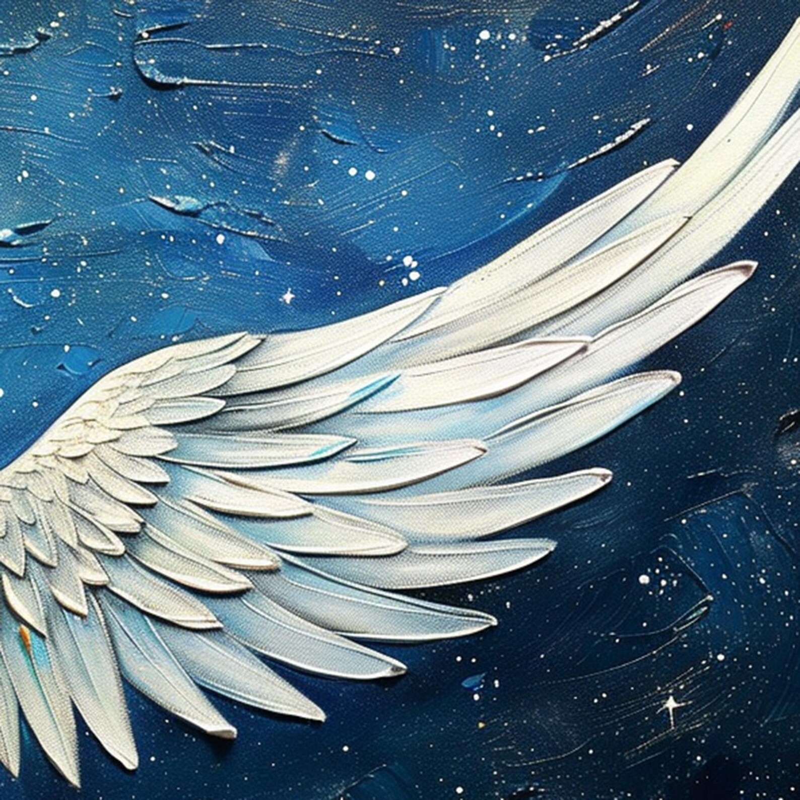 Angel Wings Painting on Blue | Large Textured Celestial Wall Art #ZZ 005