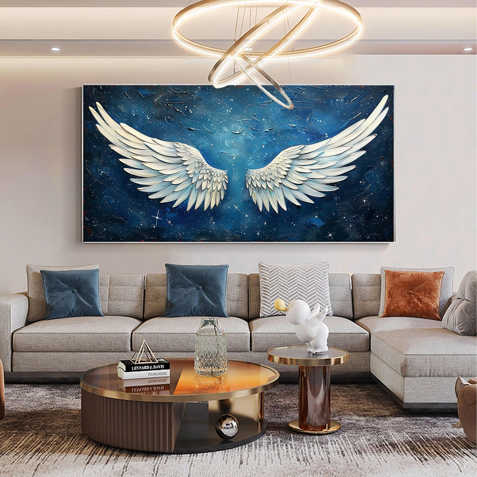 Angel Wings Painting on Blue | Large Textured Celestial Wall Art #ZZ 005