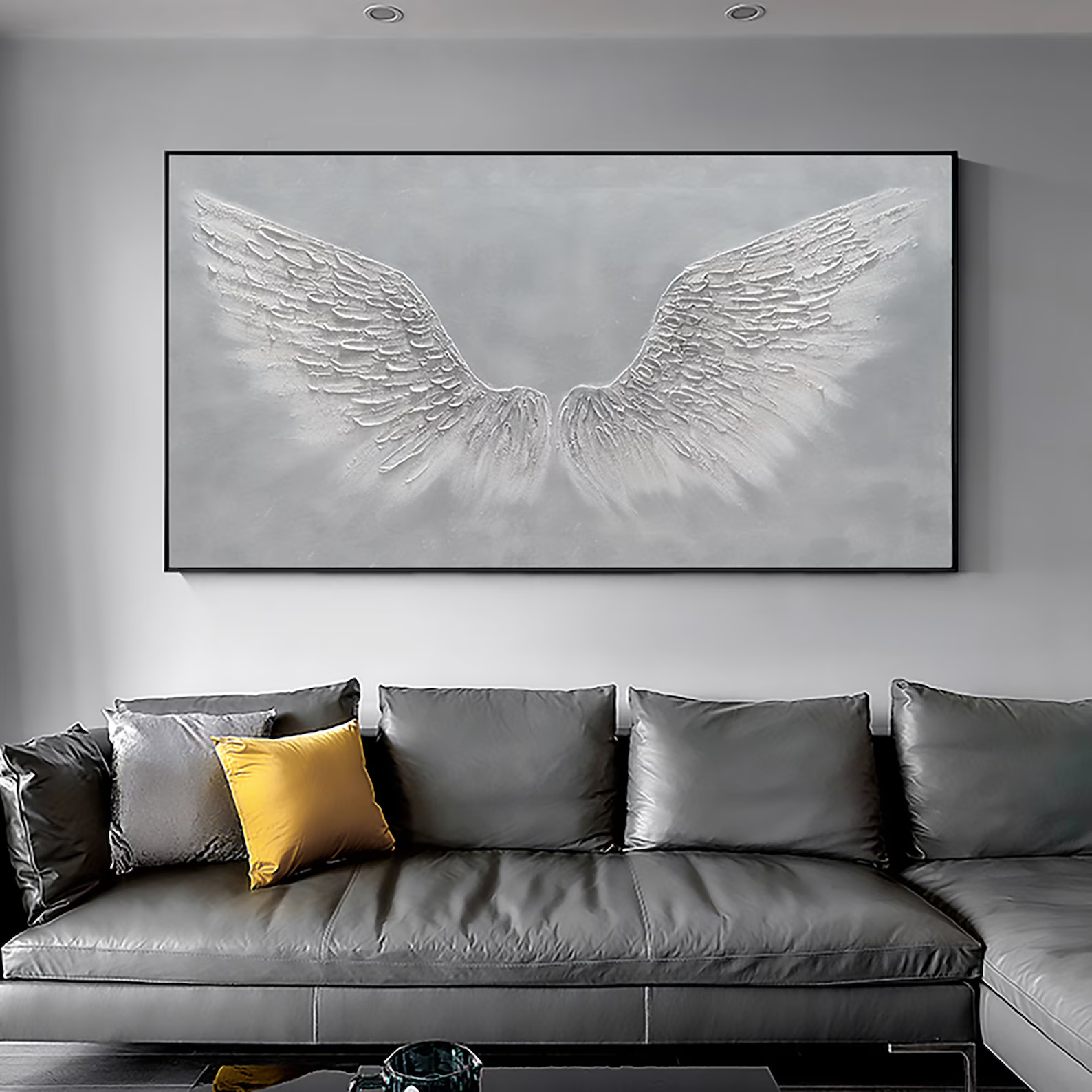 White Angel Wings Oil Painting | Large Grey & White Wall Art #ZZ 008