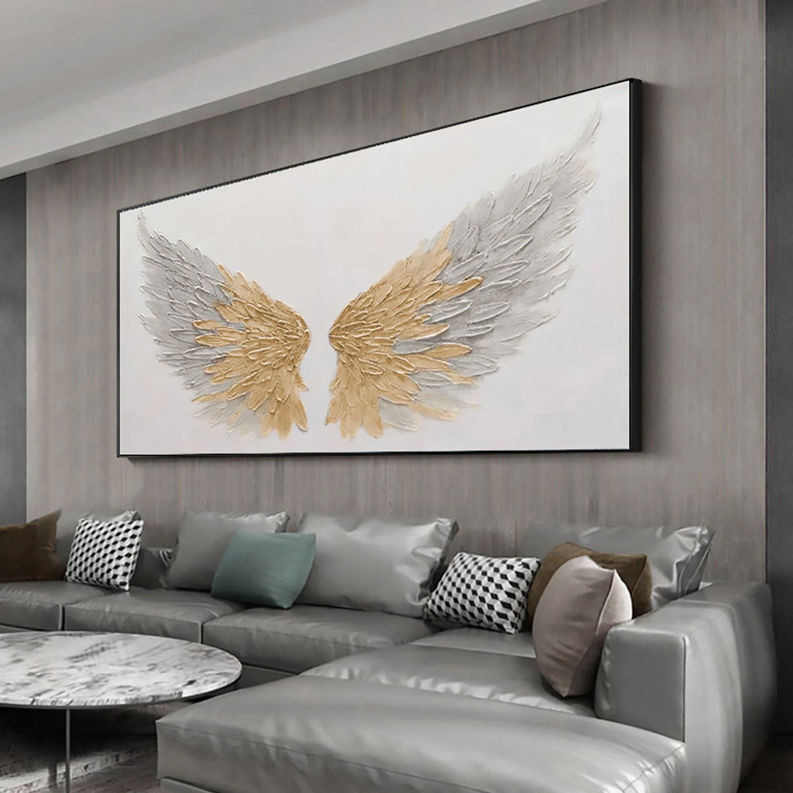 Gold & Gray Angel Wings Painting | Large Textured Wall Art #ZZ 014