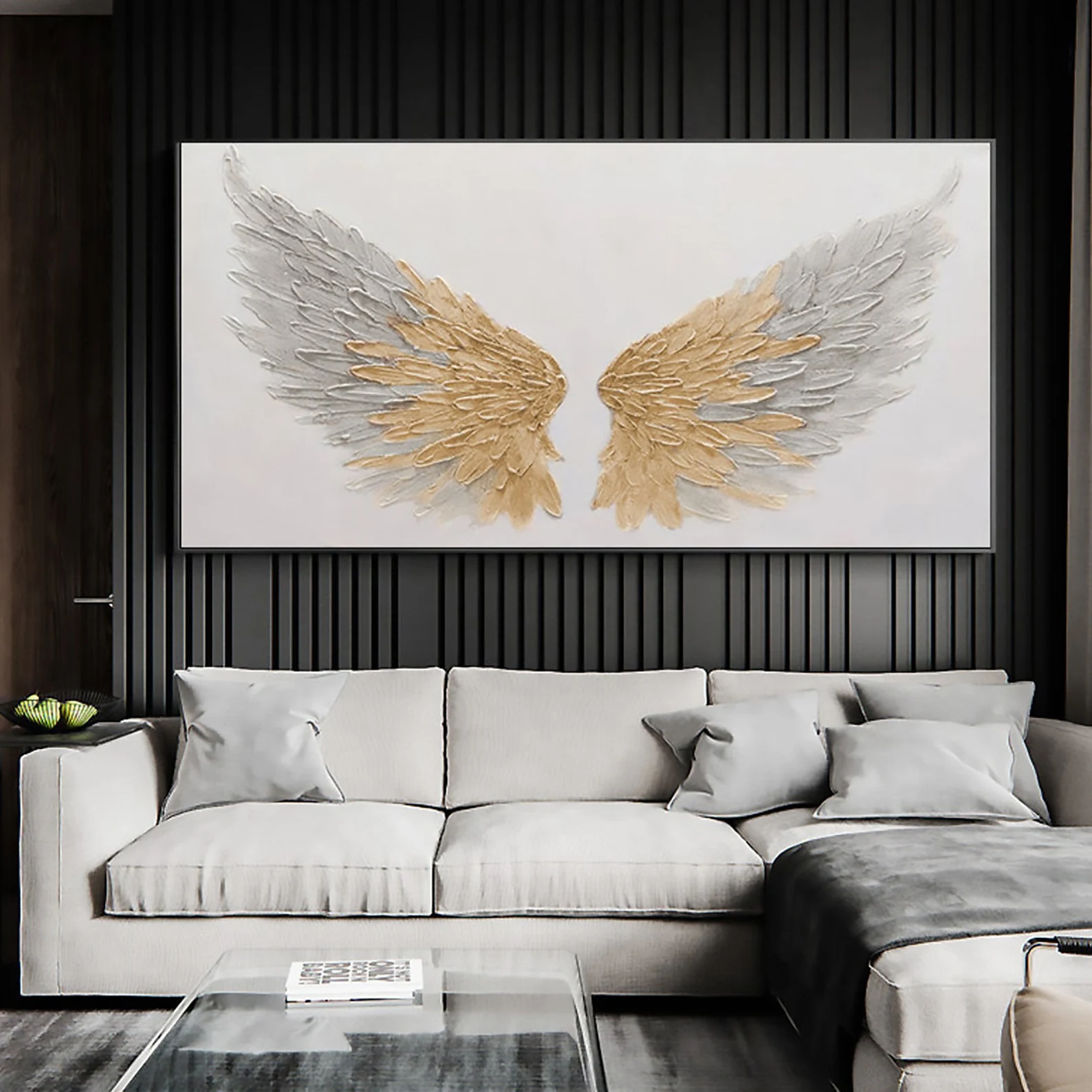 Gold & Gray Angel Wings Painting | Large Textured Wall Art #ZZ 014