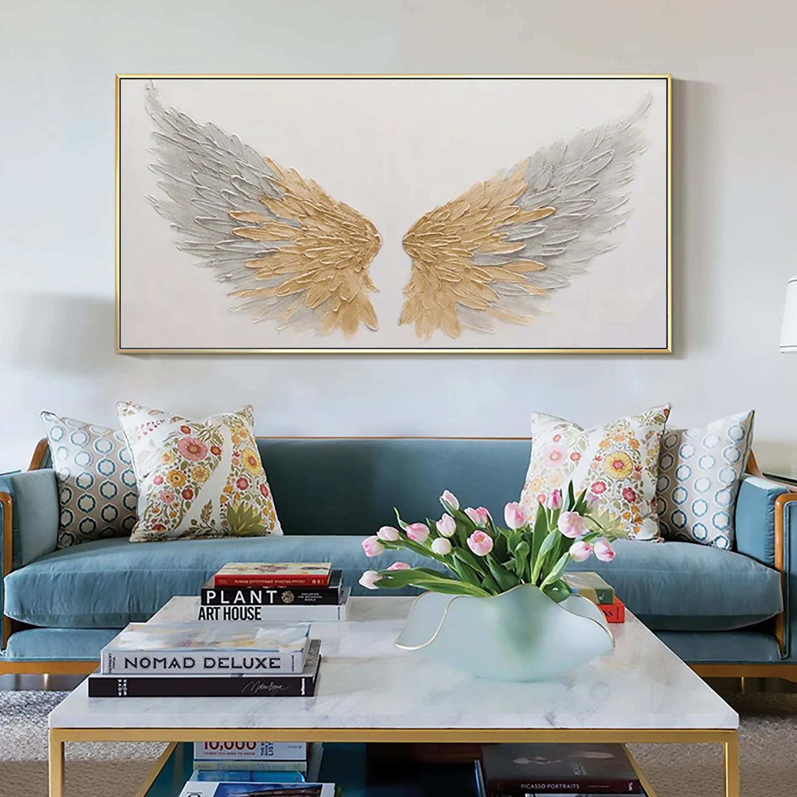 Gold & Gray Angel Wings Painting | Large Textured Wall Art #ZZ 014