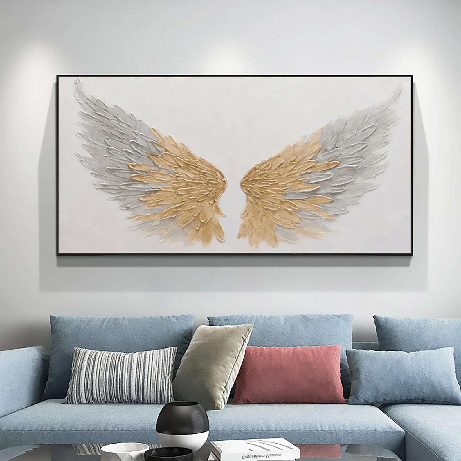 Gold & Gray Angel Wings Painting | Large Textured Wall Art #ZZ 014