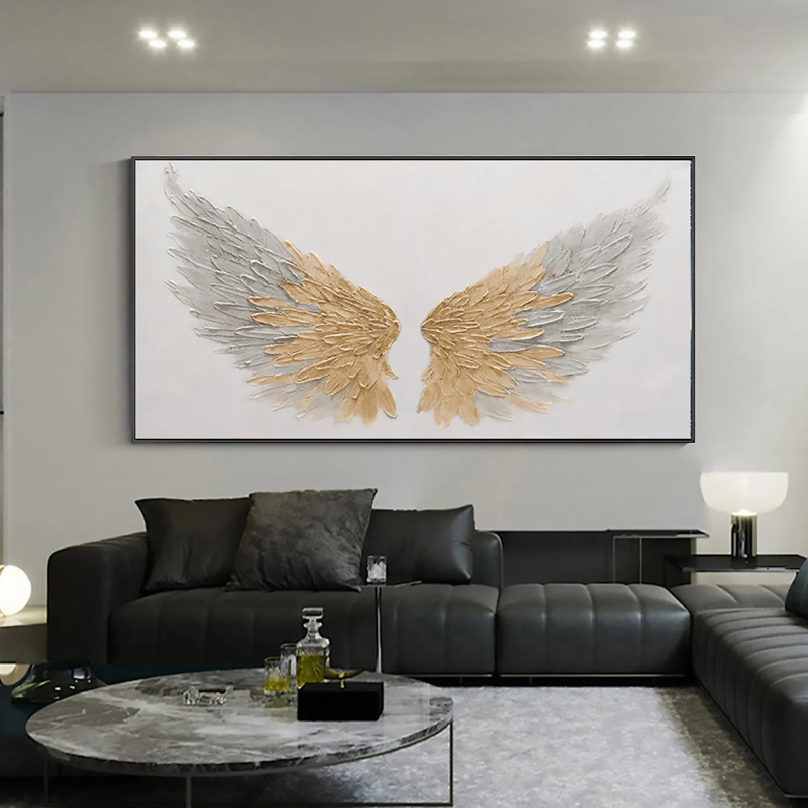 Gold & Gray Angel Wings Painting | Large Textured Wall Art #ZZ 014