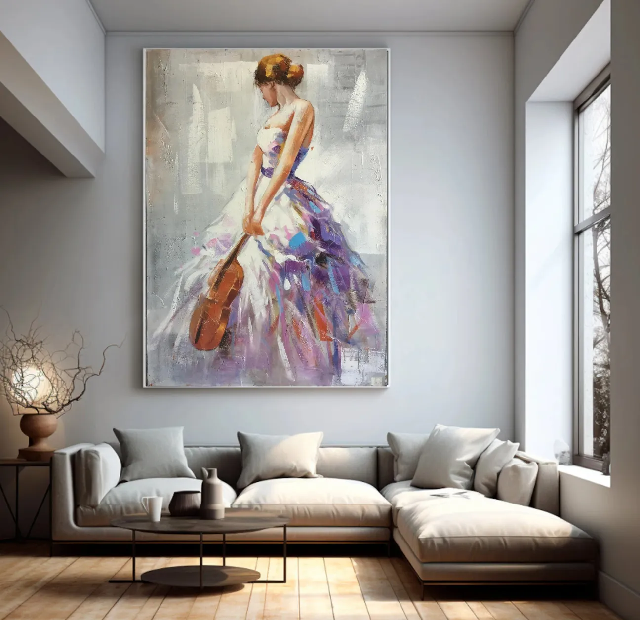 Large Contemporary Wall Art | Vertical Abstract Woman Violin Painting #ZZ 187
