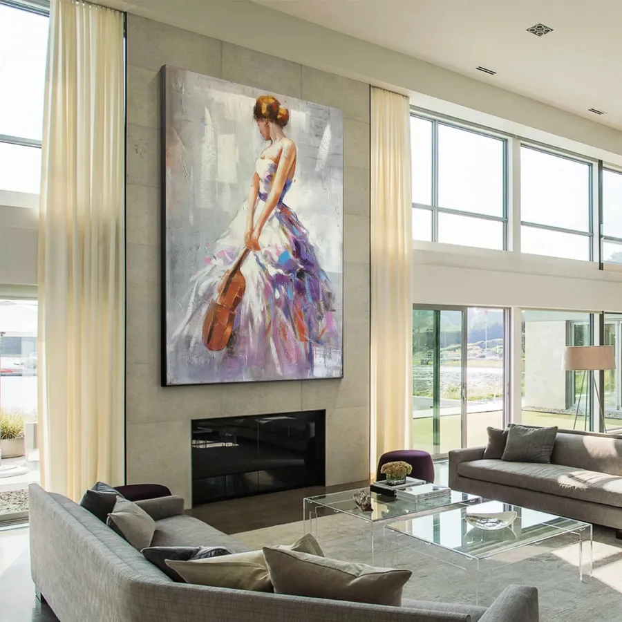 Large Contemporary Wall Art | Vertical Abstract Woman Violin Painting #ZZ 187