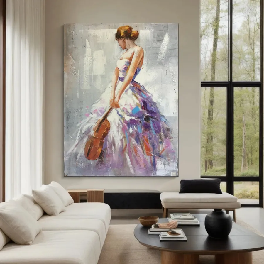 Large Contemporary Wall Art | Vertical Abstract Woman Violin Painting #ZZ 187