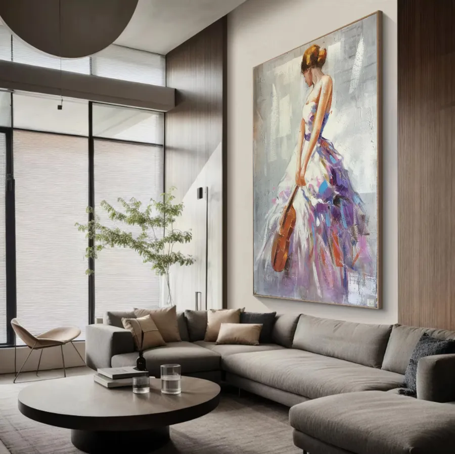 Large Contemporary Wall Art | Vertical Abstract Woman Violin Painting #ZZ 187