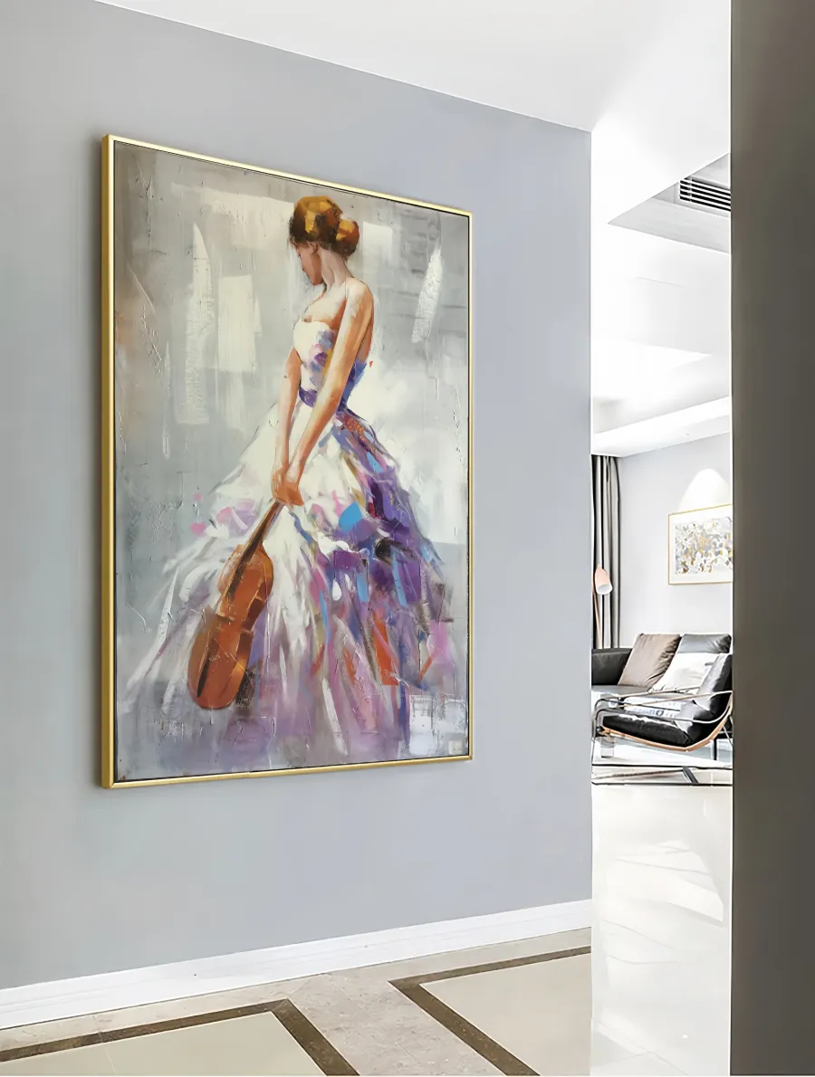 Large Contemporary Wall Art | Vertical Abstract Woman Violin Painting #ZZ 187