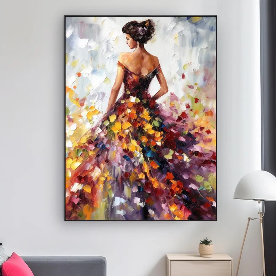 Large Contemporary Wall Art | Vertical Abstract Woman in Floral Gown