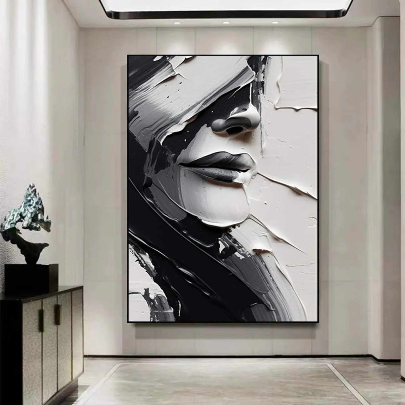 Oversized Vertical Wall Art | Abstract Woman Face Painting Textured Canvas #ZZ 196