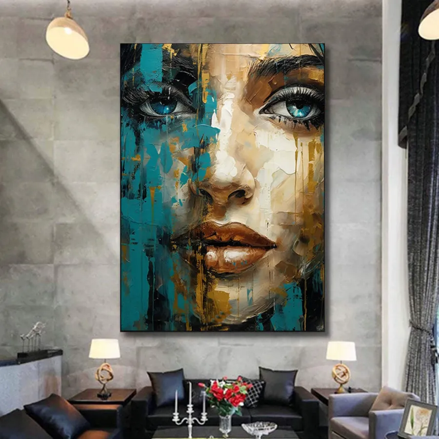 Figurative Abstract Painting | Large Vertical Canvas Art Woman's Face #ZZ 201
