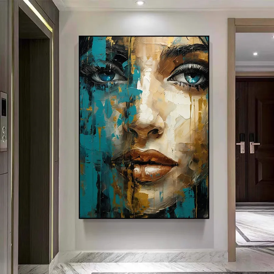 Figurative Abstract Painting | Large Vertical Canvas Art Woman's Face #ZZ 201