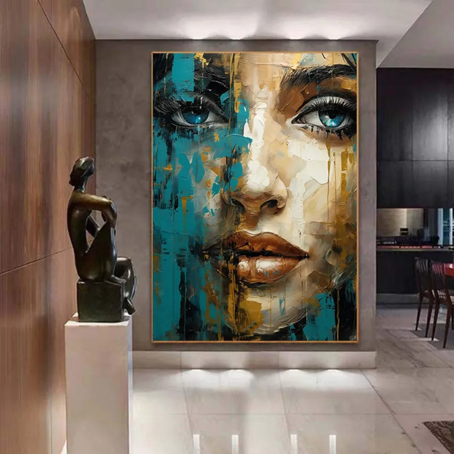 Figurative Abstract Painting | Large Vertical Canvas Art Woman's Face #ZZ 201