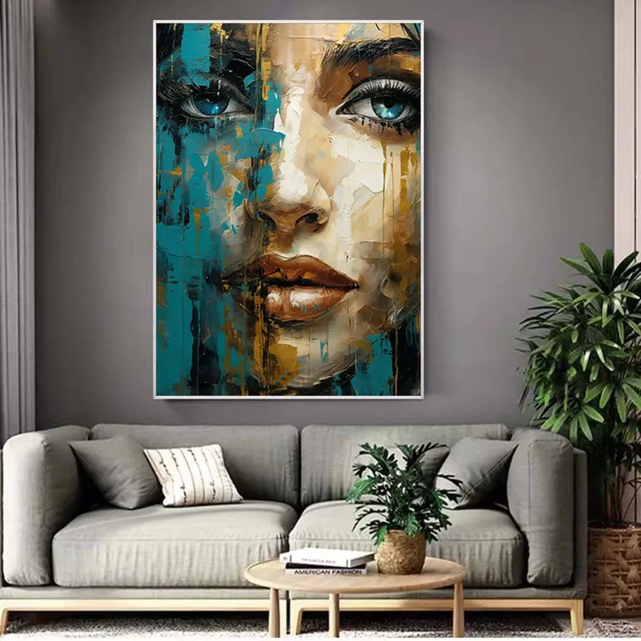 Figurative Abstract Painting | Large Vertical Canvas Art Woman's Face #ZZ 201
