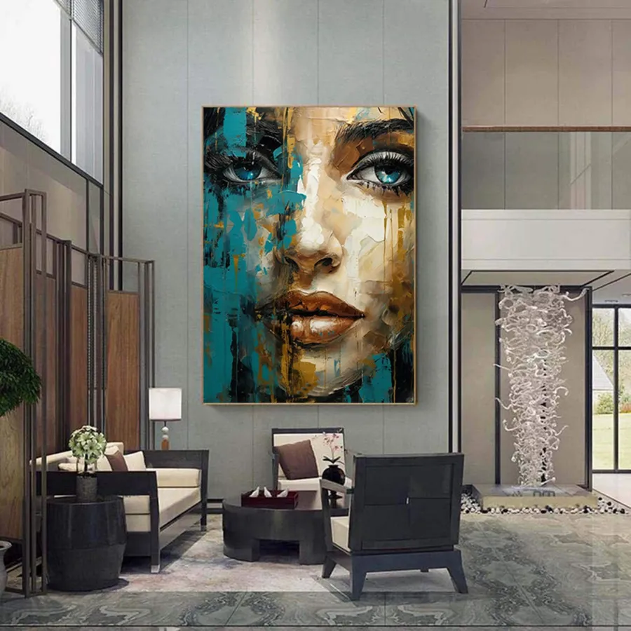 Figurative Abstract Painting | Large Vertical Canvas Art Woman's Face #ZZ 201