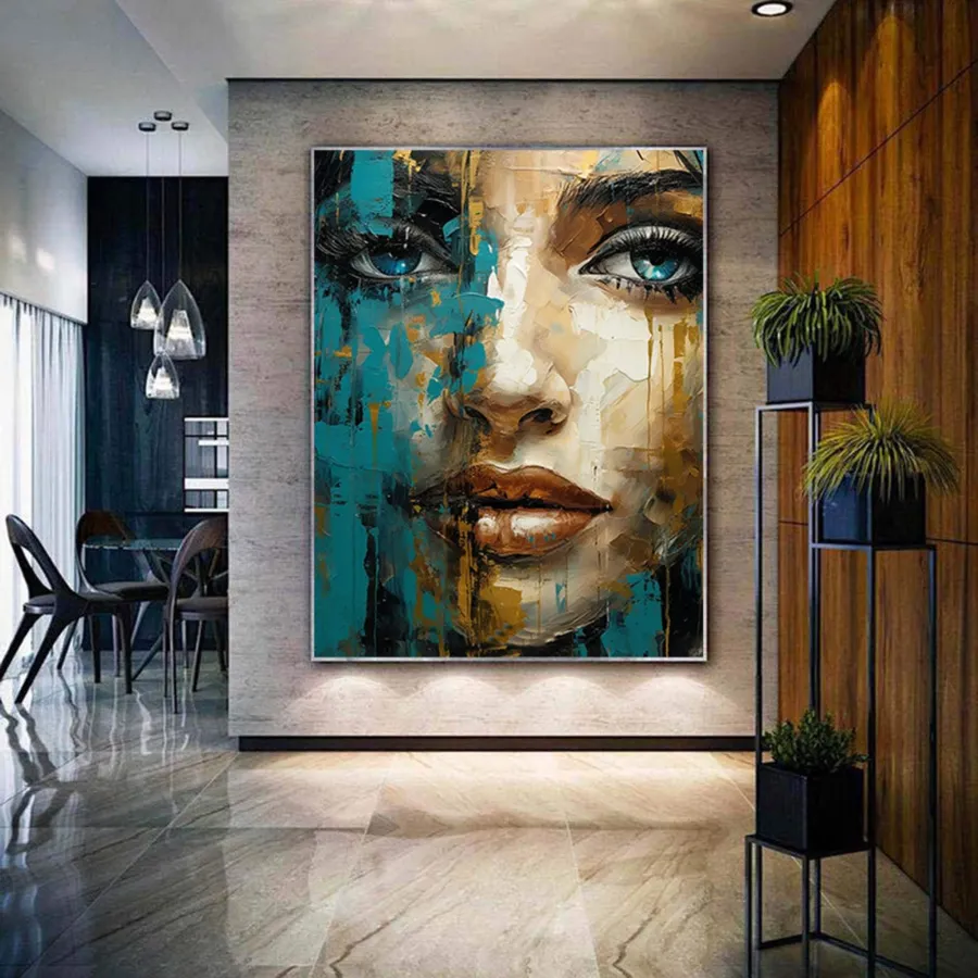Figurative Abstract Painting | Large Vertical Canvas Art Woman's Face #ZZ 201