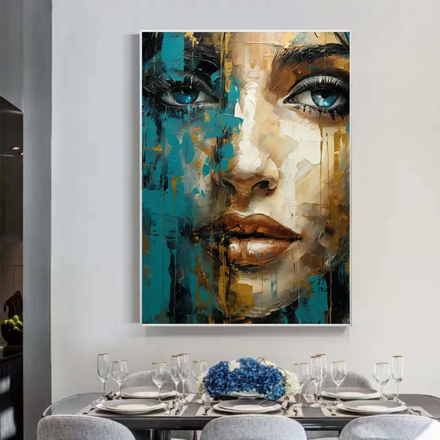 Figurative Abstract Painting | Large Vertical Canvas Art Woman's Face #ZZ 201