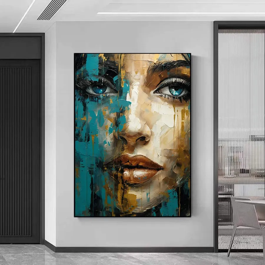 Figurative Abstract Painting | Large Vertical Canvas Art Woman's Face #ZZ 201