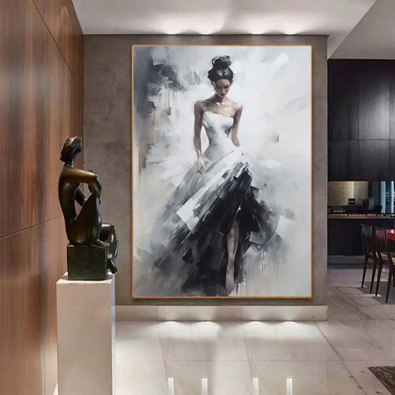 Contemporary Figurative Painting | Large Vertical Woman Black & White Art #ZZ 189