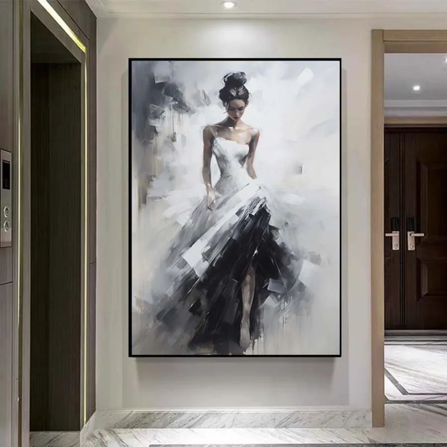 Contemporary Figurative Painting | Large Vertical Woman Black & White Art #ZZ 189