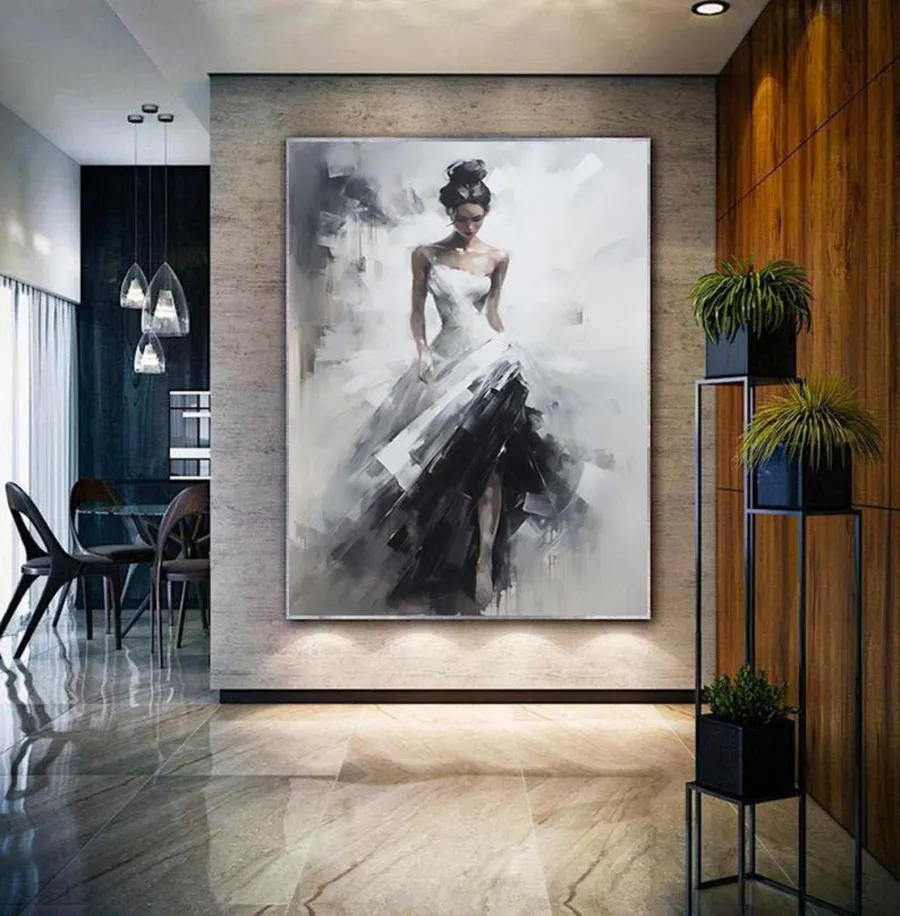 Contemporary Figurative Painting | Large Vertical Woman Black & White Art #ZZ 189