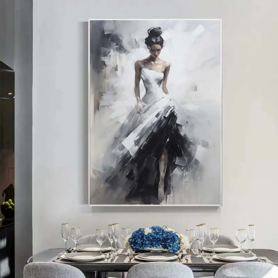 Contemporary Figurative Painting | Large Vertical Woman Black & White Art #ZZ 189